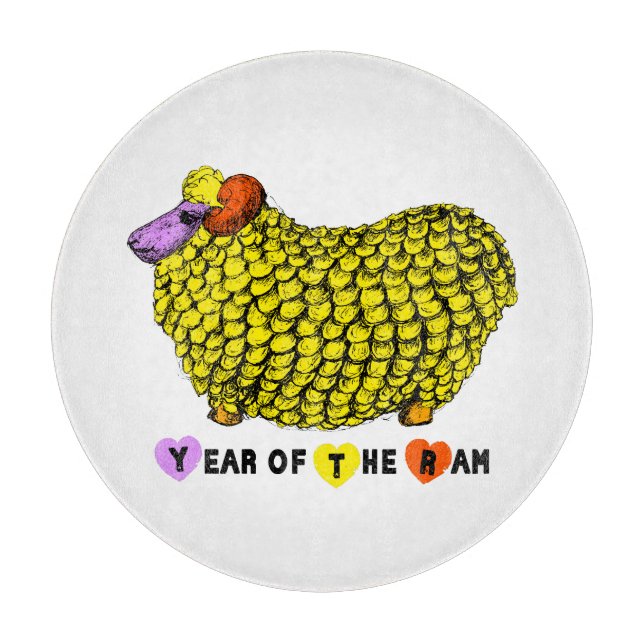 Funny Yellow Ram Chinese Year Zodiac Birthday CutB Cutting Board (Front)