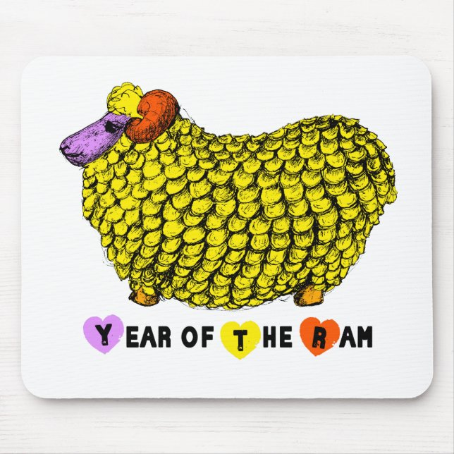 Funny Yellow Ram Chinese Year Zodiac Birthday Mous Mouse Pad (Front)
