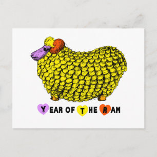 Funny Yellow Ram Chinese Year Zodiac Birthday Post Holiday Postcard