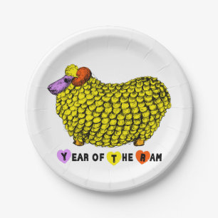 Funny Yellow Ram Chinese Year Zodiac Birthday PP Paper Plate
