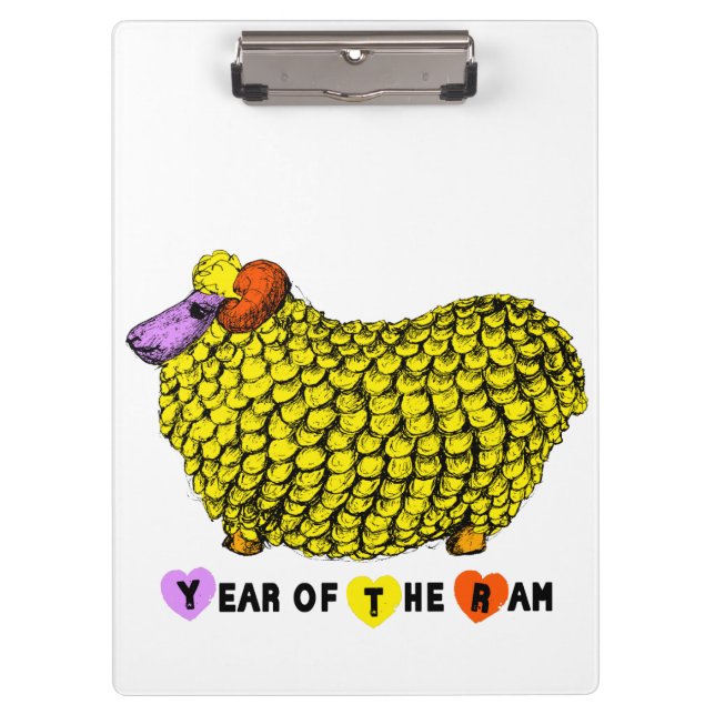 Funny Yellow Ram Chinese Year Zodiac Clipboard (Front)