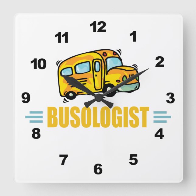 Funny Yellow School Bus Driver Humourous Square Wall Clock (Front)