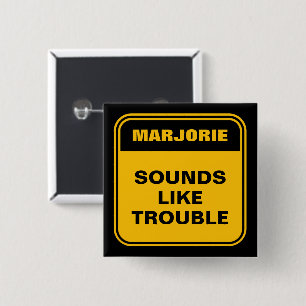 Funny yellow sounds like trouble personalised 15 cm square badge