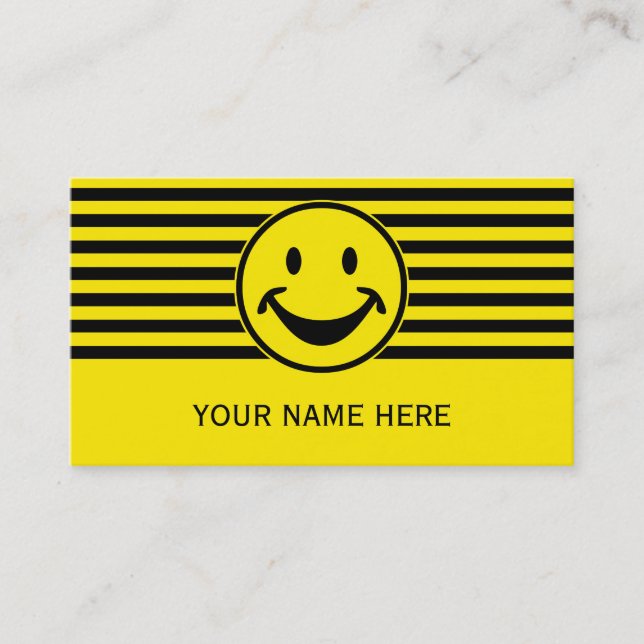 Funny yellow & stripes + your backg. & idea business card (Front)