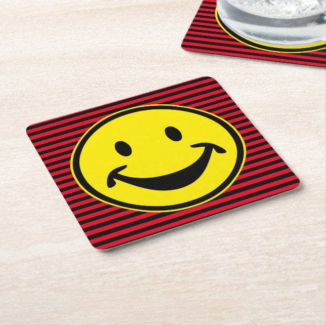 Funny yellow & stripes + your backg. & idea square paper coaster (Angled)