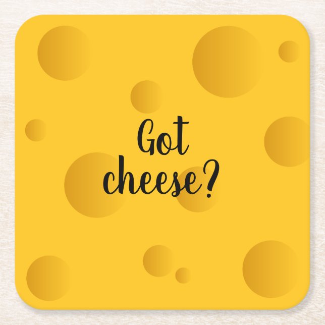 Funny yellow swiss cheese square drink coasters (Front)