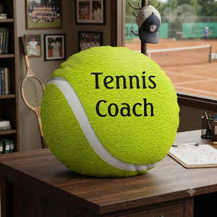 FUNNY Yellow Tennis Ball Coach Name  Round Cushion