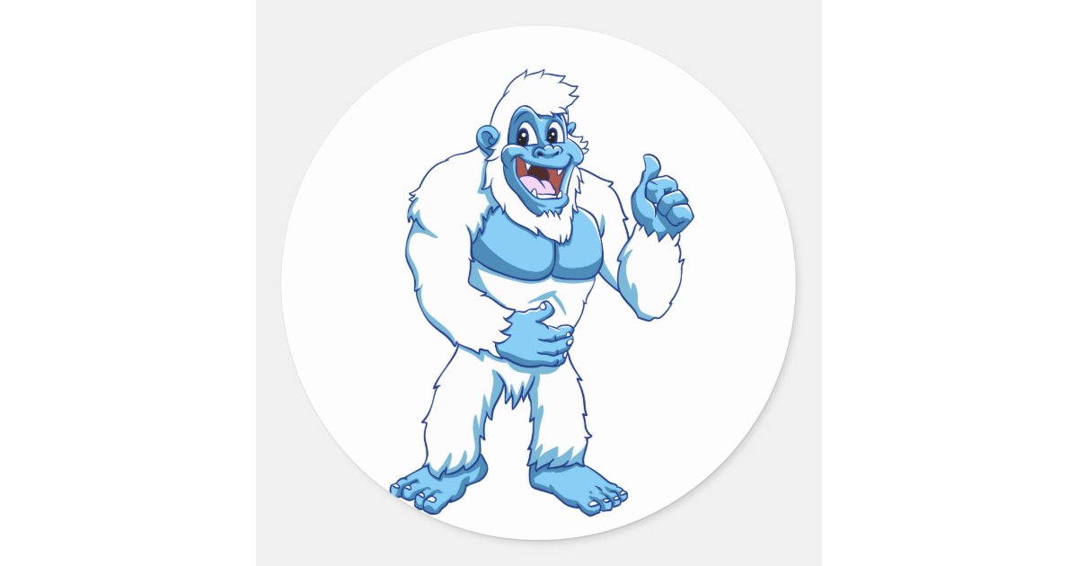 Funny yeti - blue sasquatch cartoon illustration classic round sticker |  Zazzle