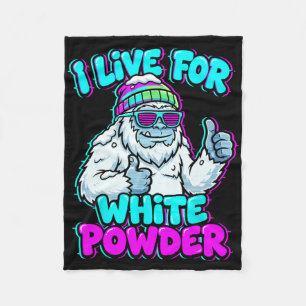 Funny Yeti I Live For White Powder 90s Glitch Ski Fleece Blanket