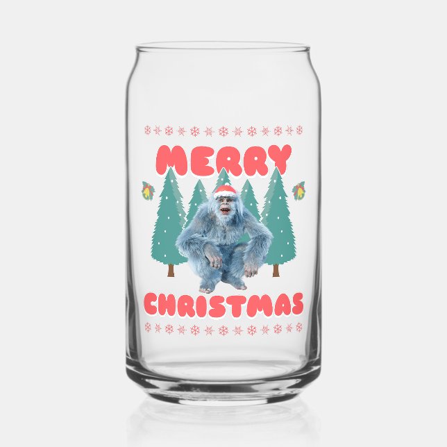 Funny Yeti - Merry Christmas Can Glass (Front)