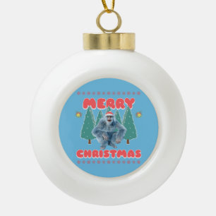 Funny Yeti - Merry Christmas Ceramic Ball Christmas Ornament