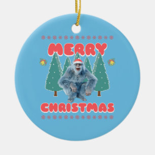 Funny Yeti - Merry Christmas Ceramic Ornament