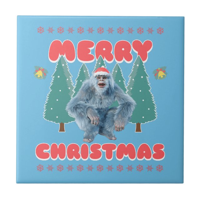 Funny Yeti - Merry Christmas Ceramic Tile (Front)