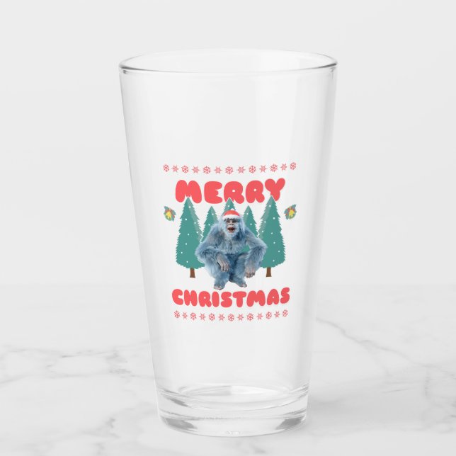 Funny Yeti - Merry Christmas Glass (Front)