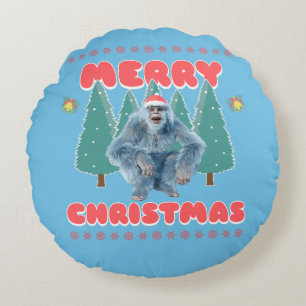 Funny Yeti - Merry Christmas Round Cushion