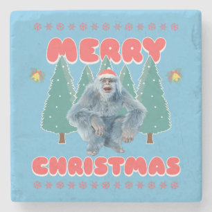 Funny Yeti - Merry Christmas Stone Coaster