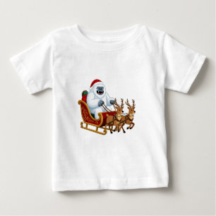Funny Yeti Riding a Christmas Sleigh Riding Baby T-Shirt