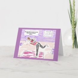 Funny Yoga Cartoon Happy Birthday Greeting Card