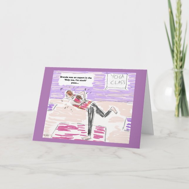 Funny Yoga Cartoon Happy Birthday Greeting Card (Front)