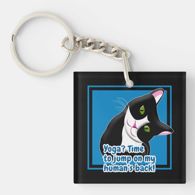 Funny Yoga Cat Key Ring (Front)