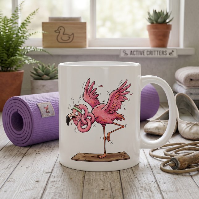 Funny Yoga Flamingo Workout Fail Coffee Mug (Creator Uploaded)