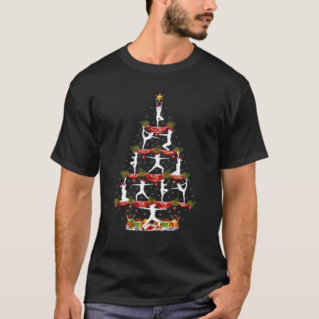 Funny Yoga Lover Xmas Lighting Yoga Christmas Tree T-Shirt (Front)