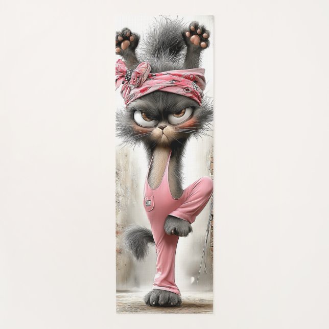 Funny Yoga Mat grumpy cat cartoon  (Front)