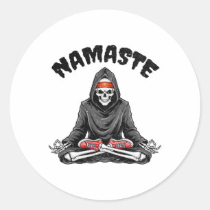Funny Yoga Namaste Halloween Skeleton Reaper Lotus Classic Round Sticker
