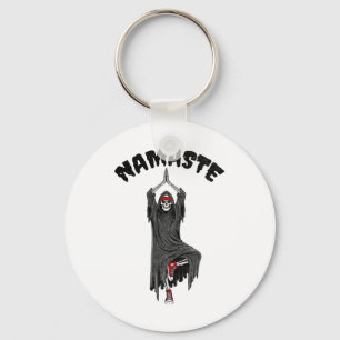 Funny Yoga Namaste Halloween Skeleton Reaper Tree Key Ring