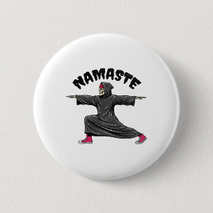 Funny Yoga Namaste Halloween Skeleton Reaper Warri 6 Cm Round Badge