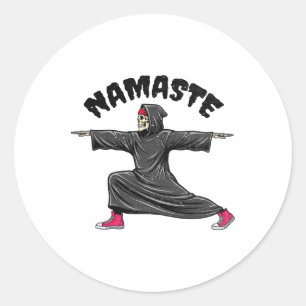 Funny Yoga Namaste Halloween Skeleton Reaper Warri Classic Round Sticker