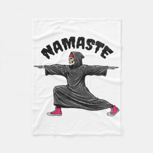 Funny Yoga Namaste Halloween Skeleton Reaper Warri Fleece Blanket