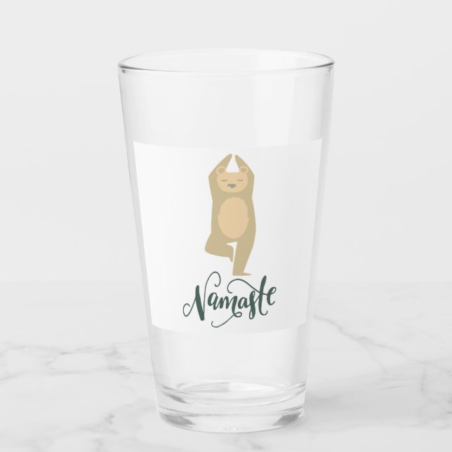 Funny Yoga Pose Bear Glass (Front)