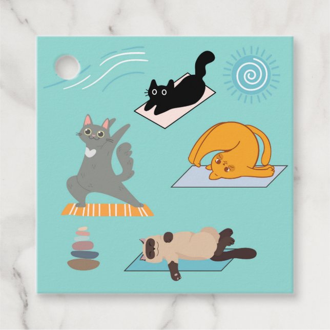 Funny Yoga with Cats Favour Tags (Front)