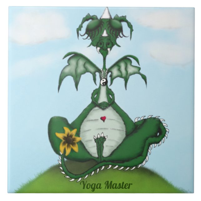 Funny Yogi Dragon Painting Ceramic Tile (Front)