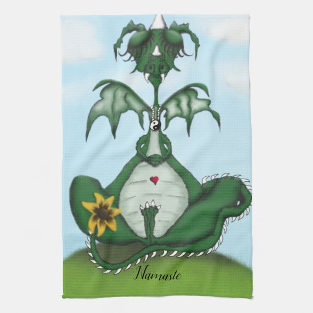 Funny Yogi Dragon Painting Tea Towel (Vertical)