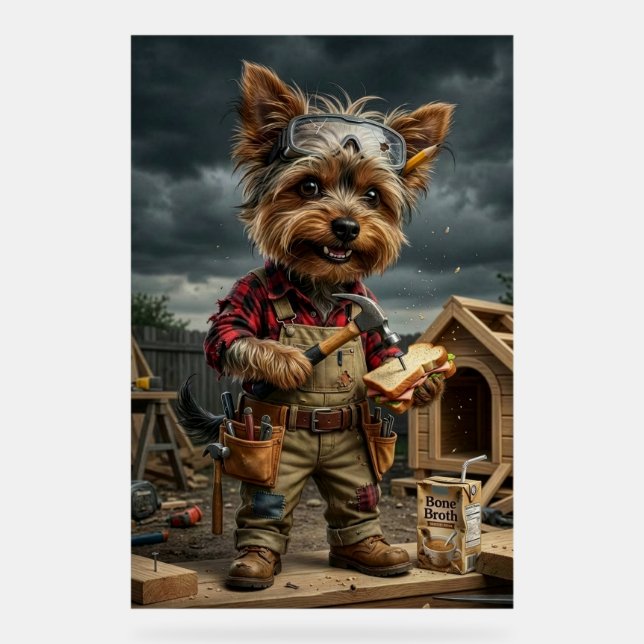 Funny Yorkie Construction Worker Poster – Playful  (Front)