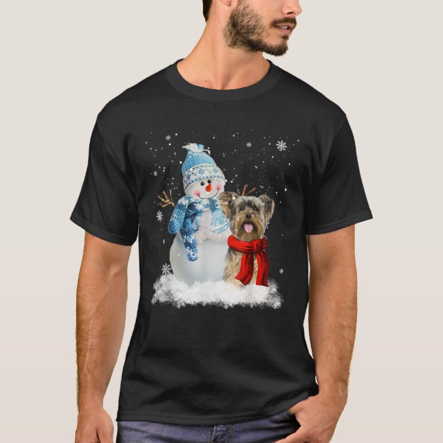 Funny Yorkie Dog Christmas Snowman Christmas Pajam T-Shirt (Front)