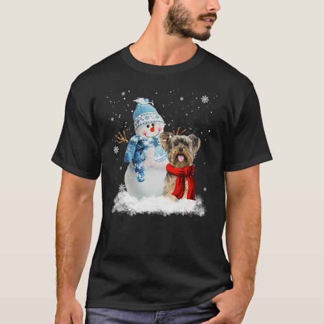 Funny Yorkie Dog Christmas Snowman Christmas Pajam T-Shirt (Front)