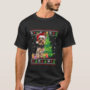 Funny Yorkie Dog Christmas Tree Santa Hat Dog Love T-Shirt