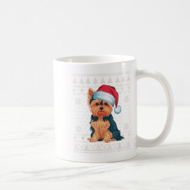 Funny Yorkie Dog Ugly Christmas Sweater Santa Xmas Coffee Mug (Right)
