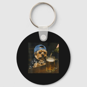 Funny Yorkie Drinking Beer Cute Dog Meme Humour Key Ring