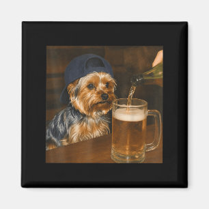 Funny Yorkie Drinking Beer Cute Dog Meme Humour Magnet