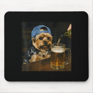 Funny Yorkie Drinking Beer Cute Dog Meme Humour Mouse Pad