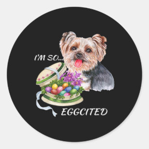 Funny Yorkie Easter Quote, Colourful Eggs, Yorkshi Classic Round Sticker