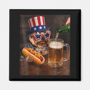 Funny Yorkie Meme Drinking Beer Hotdog 250th Magnet
