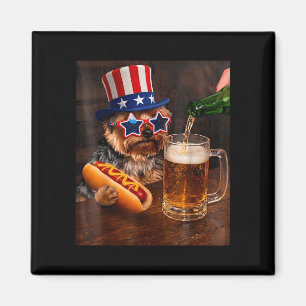 Funny yorkie meme drinking beer hotdog 250th magnet