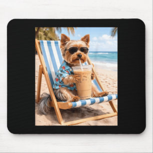 Funny Yorkie Sungles Drinking Iced Coffee Dog Meme Mouse Pad