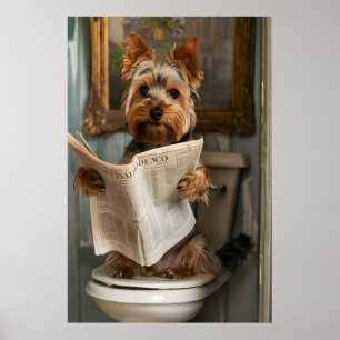 Funny Yorkshire Terrier Bathroom Print, Dog Poster