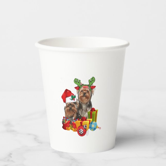 Funny Yorkshire Terrier christmas  Paper Cups (Front)